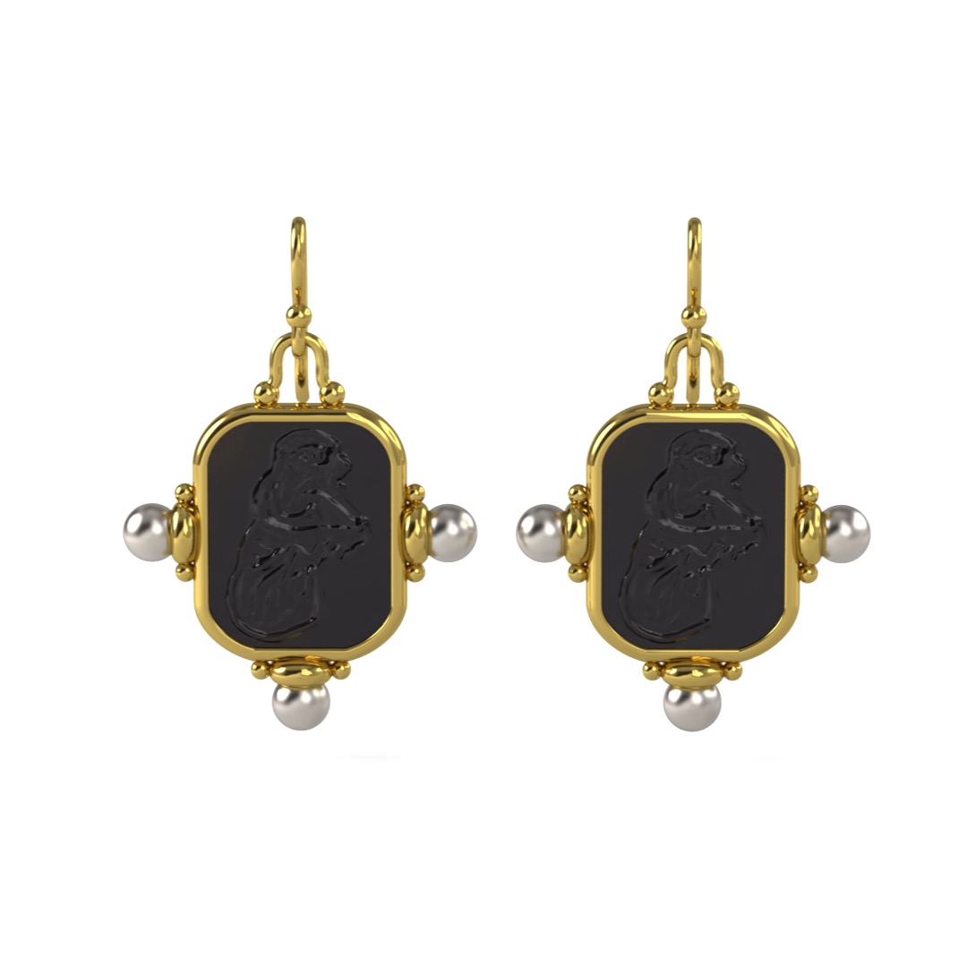 14kt Yellow Gold Blue Topaz Pearl Earrings