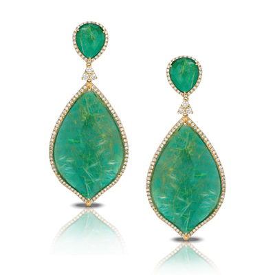 WHITE TOPAZ Green Agate Diamond Earrings