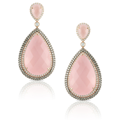 images Rose Quartz Diamond Earrings