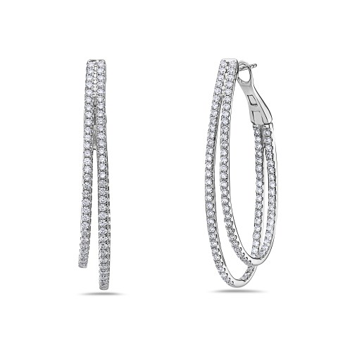 18kt white Diamond Pave Hoop Earrings