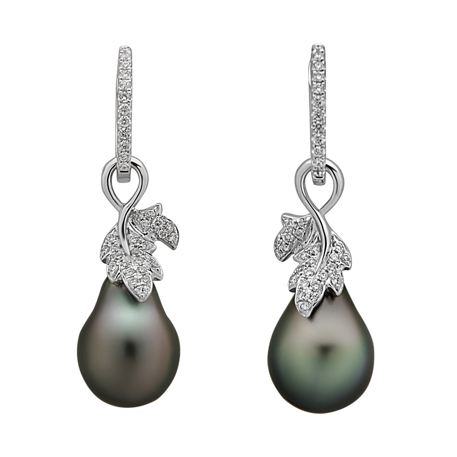 images Tahitian Leaf Diamond Earrings