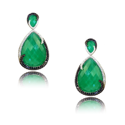 WHITE TOPAZ Green Agate Diamond Earrings