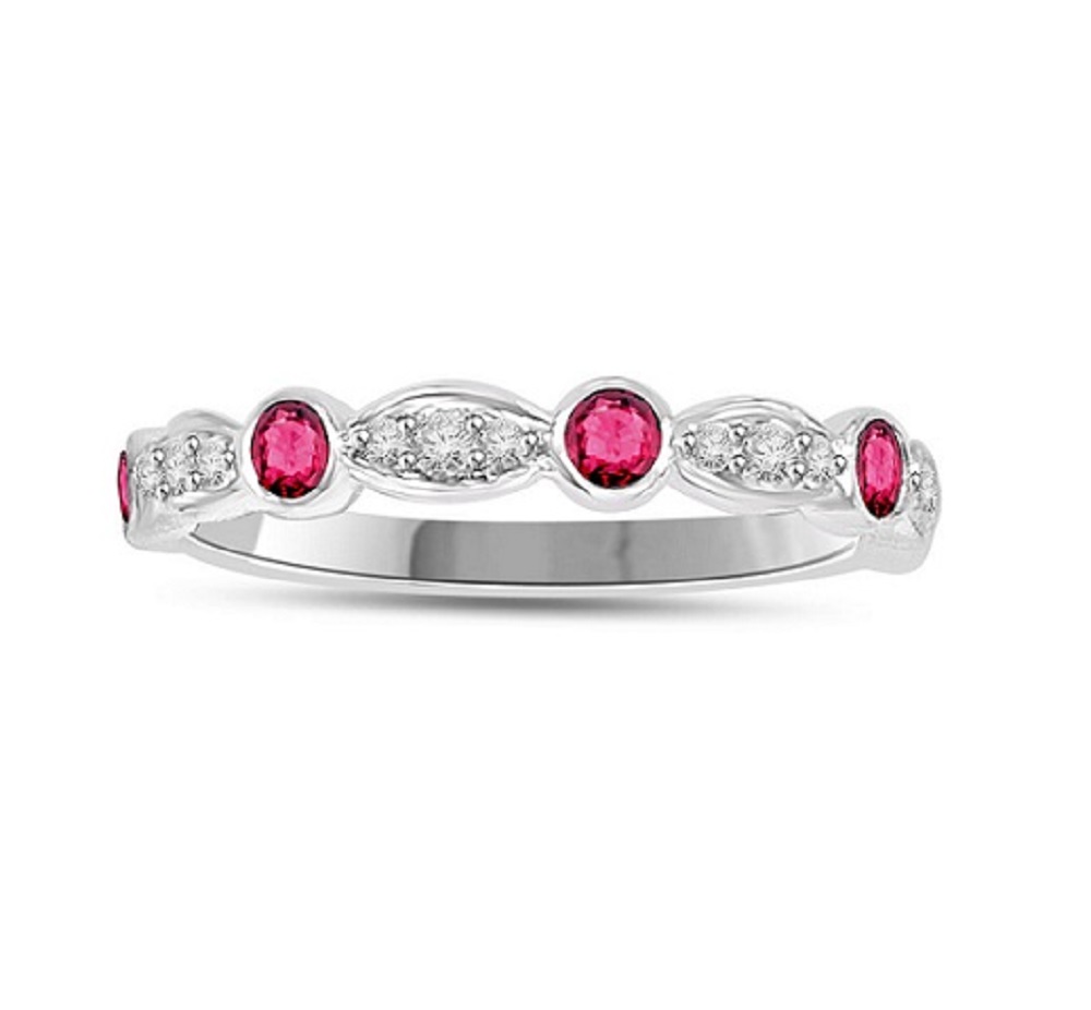 14kt white gold ruby diamond band