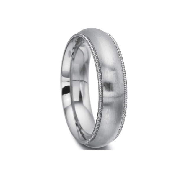 images Men's Domed 6mm Milgrain Wedding Band