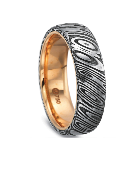 Men’s Wood Grain Gold Wedding Band