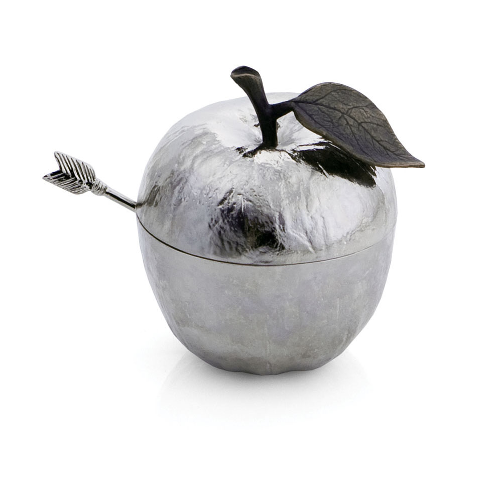 Apple Honey Pot w/ Spoon Goldtone