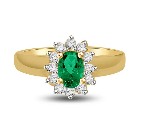 images 14kt yellow gold Emerald Diamond Ring