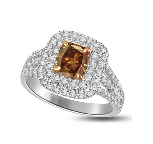 14kt White Gold Brown Diamond Halo Engagement Ring