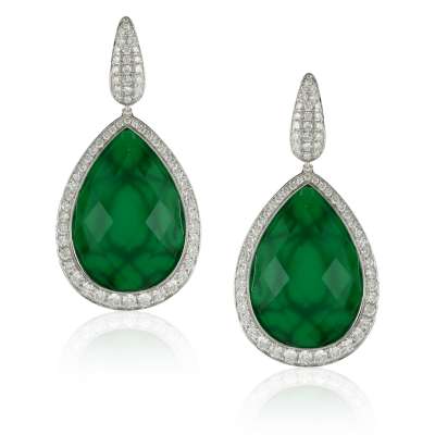 images WHITE TOPAZ Green Agate Diamond Earrings