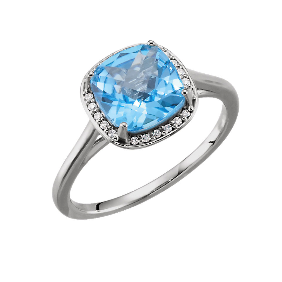images Blue Topaz Diamond Halo Ring