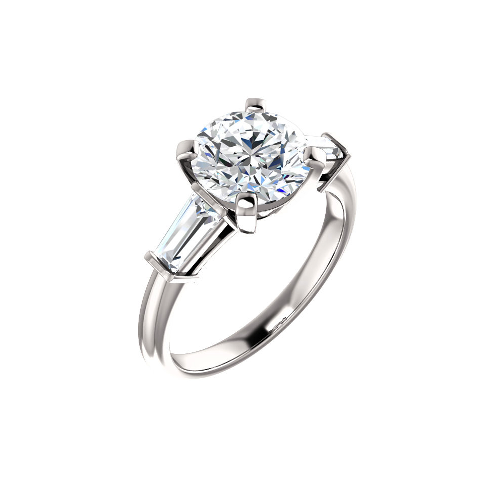 images Solitaire Ring Setting with Baguette Sides