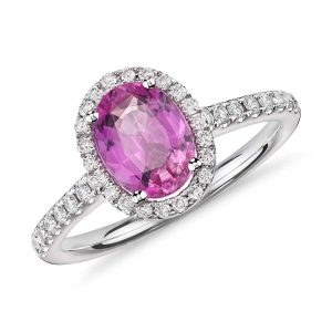 Oval Pink Sapphire Halo Ring
