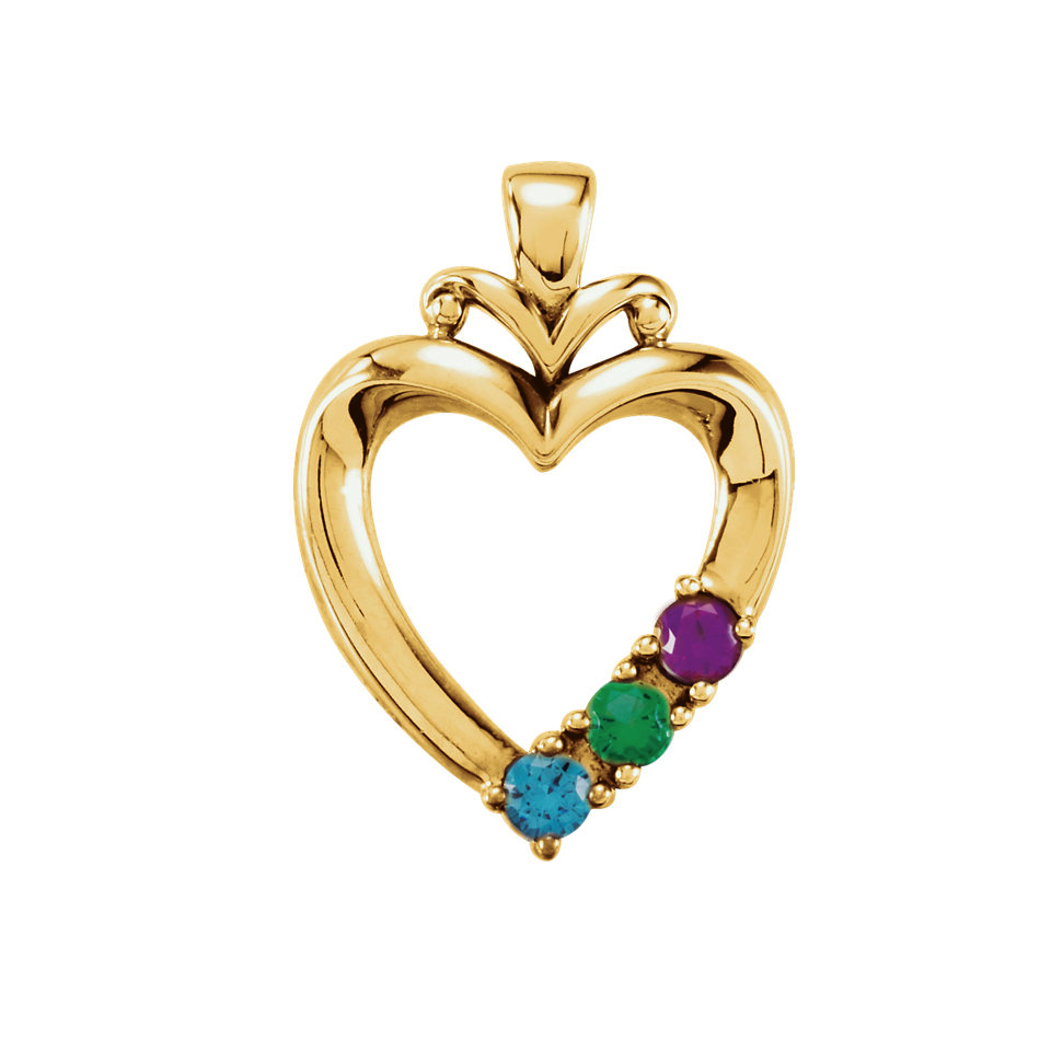 images Three stone family heart pendant
