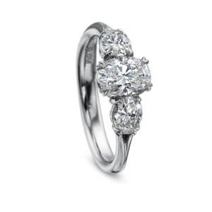 18kt white gold three stone oval diamond engagement ring