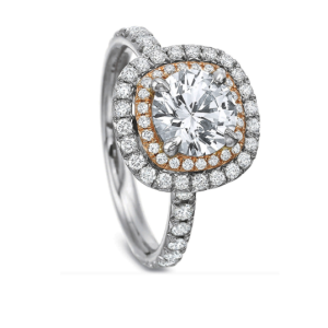 18kt White & Rose Gold Double Halo Cushion Engagement Ring Setting