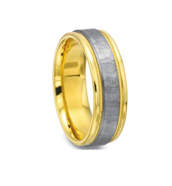images Men's Gold Hammered Wedding Band