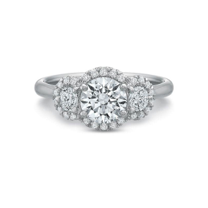Desiree Three Stone Halo Engagement Ring