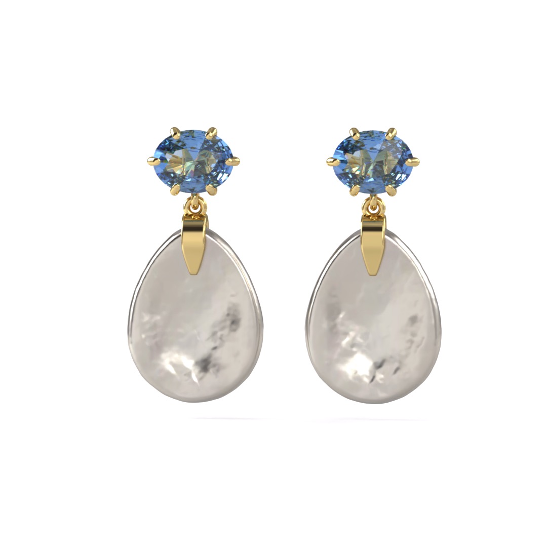 images 14kt Yellow Gold Blue Topaz Pearl Earrings