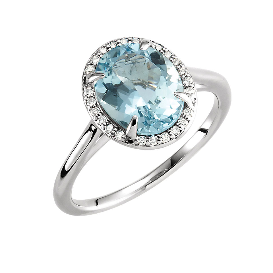 Blue Topaz Diamond Halo Ring