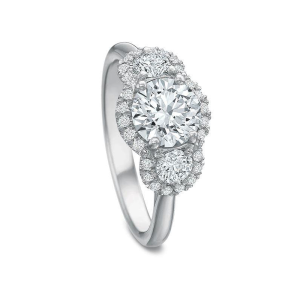Desiree Three Stone Halo Engagement Ring