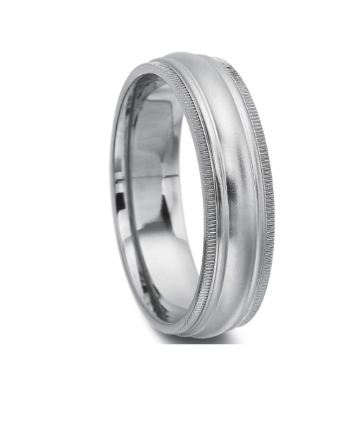 Mens white gold step edge band