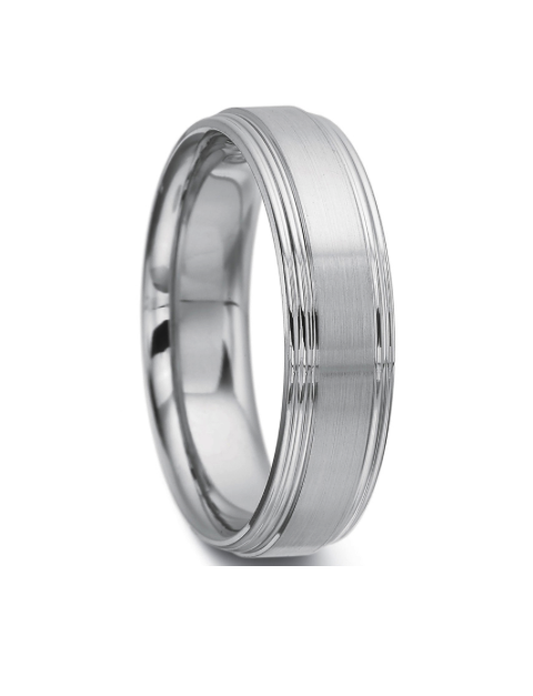 images Mens white gold step edge band