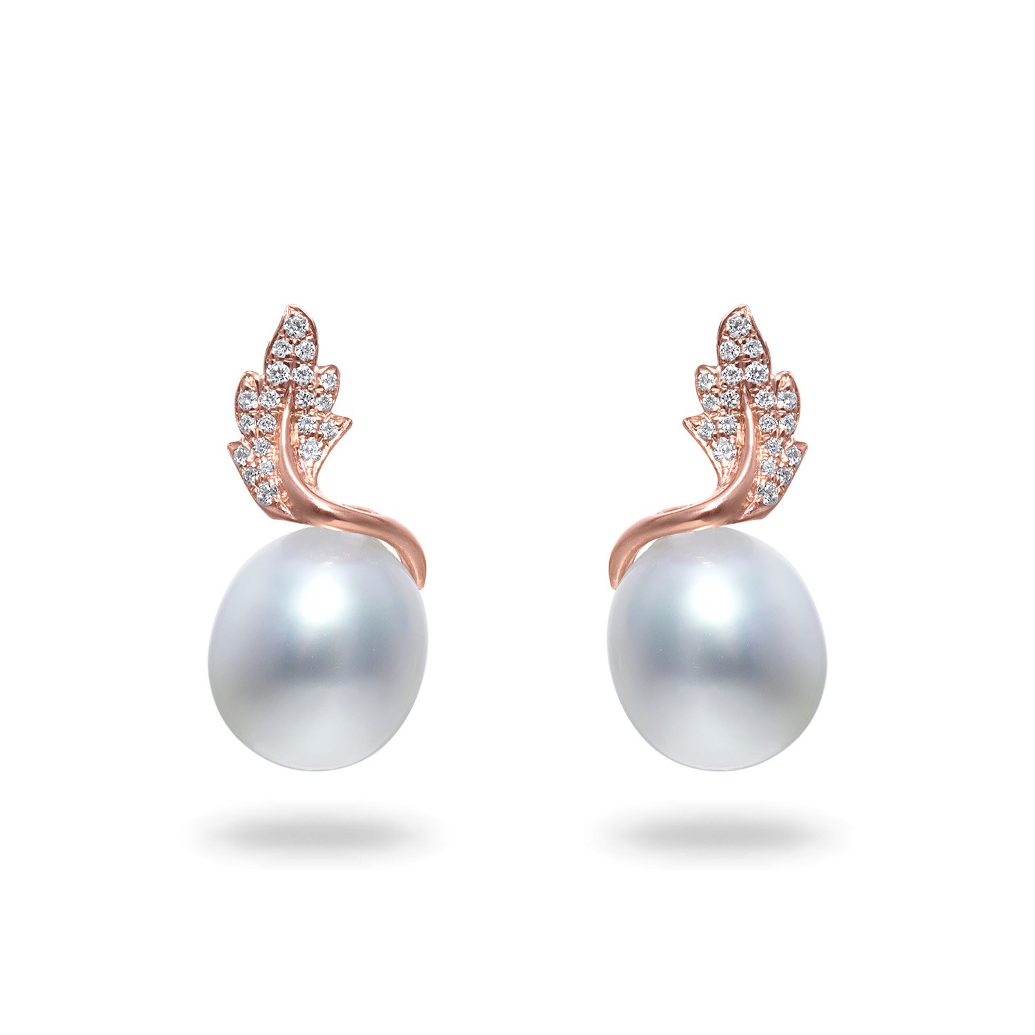 Diamond Leaf Pearl Earrings