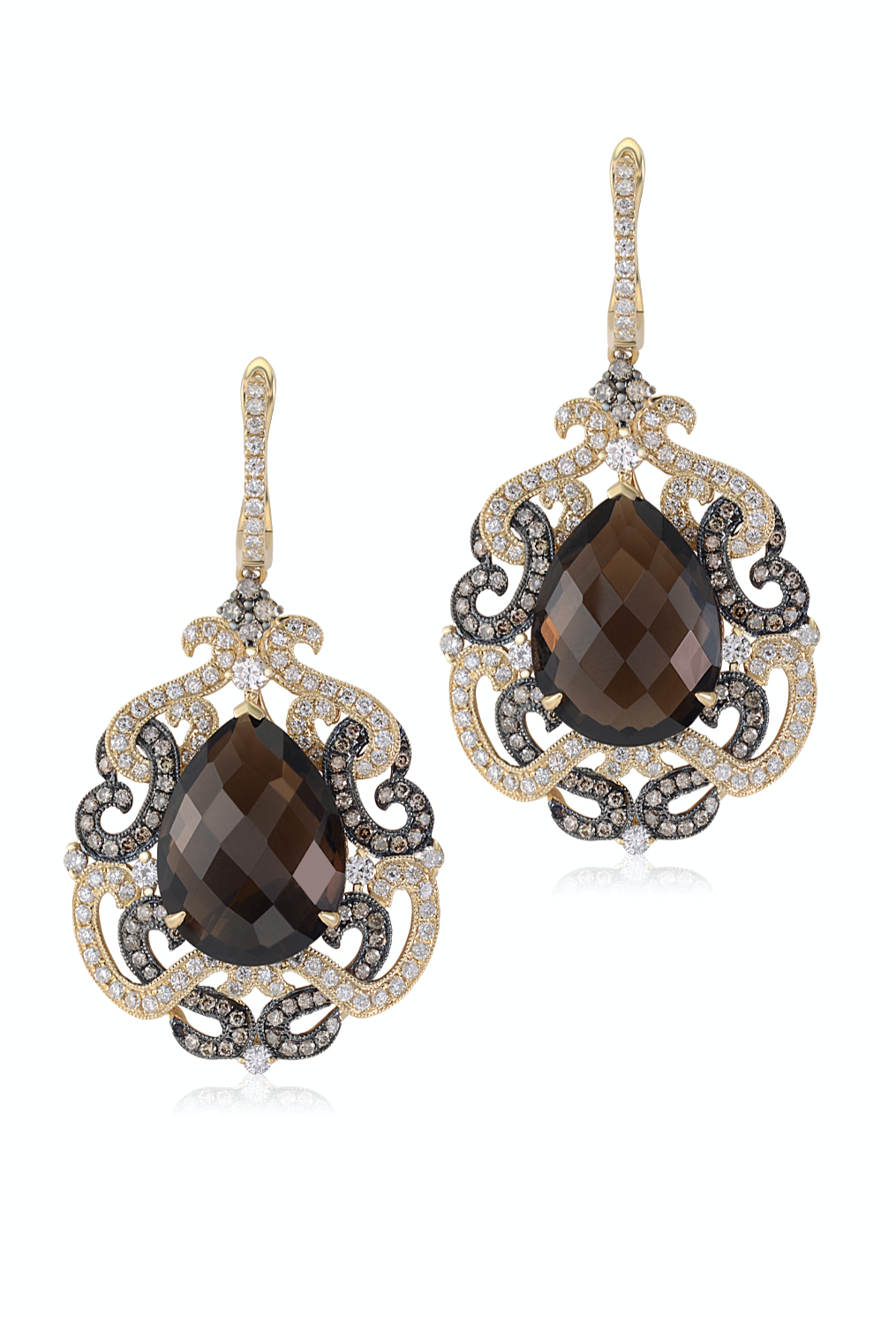 images Smokey Topaz Diamond Earrings