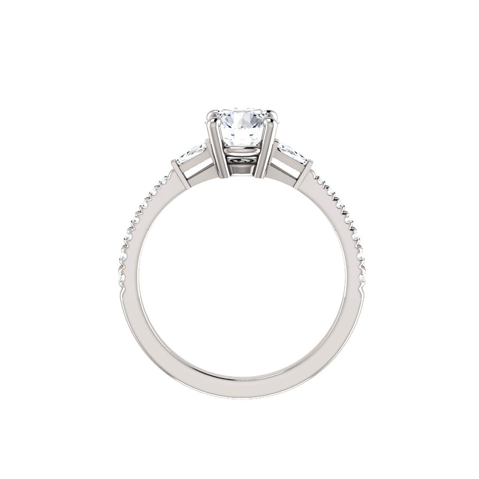 14kt white gold baguette Round Diamond Engagement Ring