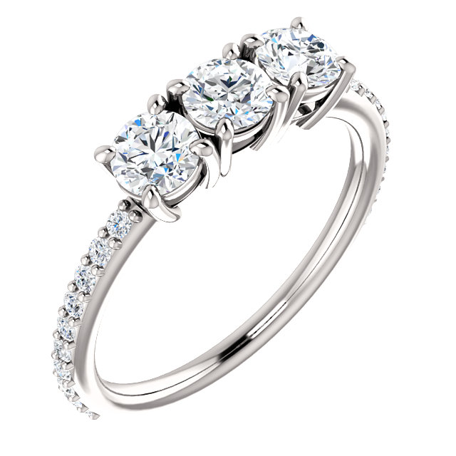 images White Gold Three Stone Diamond Engagement Ring Setting