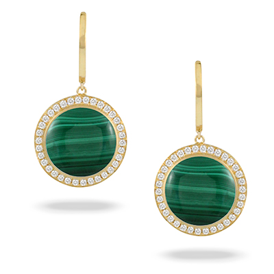 images MALACHITE YELLOW GOLD Diamond Earrings