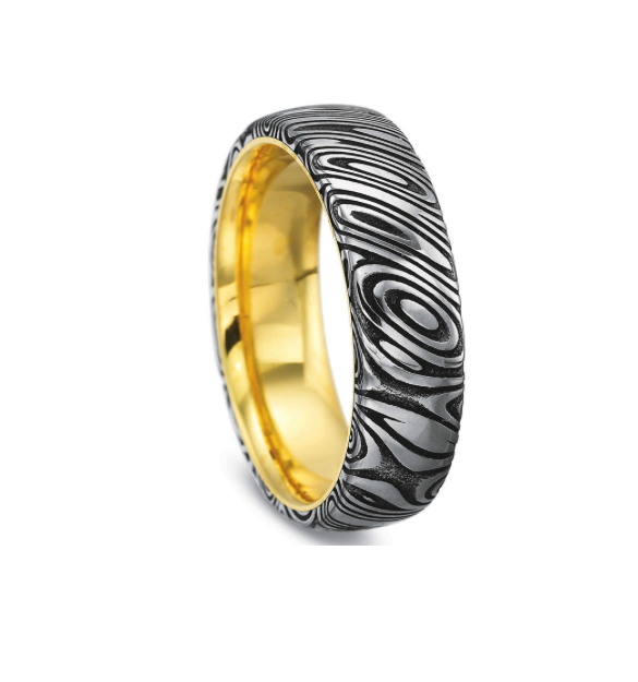 images Men’s Wood Grain Gold Wedding Band