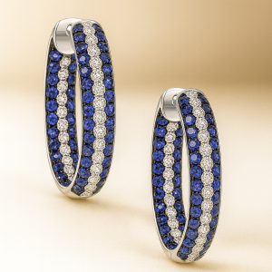 White Gold Sapphire Diamond Hoop Earrings