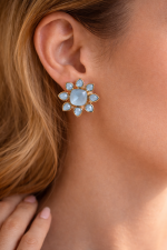 Celestia Sunburst Blue Topaz Earrings