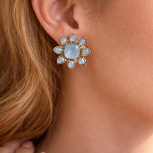 Celestia Sunburst Blue Topaz Earrings
