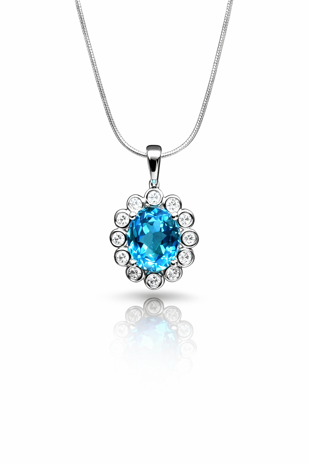 blue topaz pendant Azure Lumiere Halo Pendant