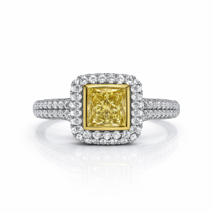 Princess Cut Natural Yellow Diamond Halo Engagement Ring in 18K Gold | Aurelia Ring