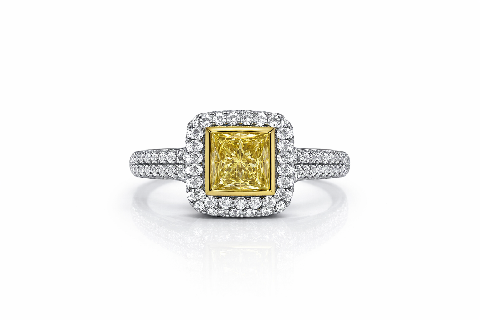 yellowdiamondengagementring Princess Cut Natural Yellow Diamond Halo Engagement Ring in 18K Gold | Aurelia Ring