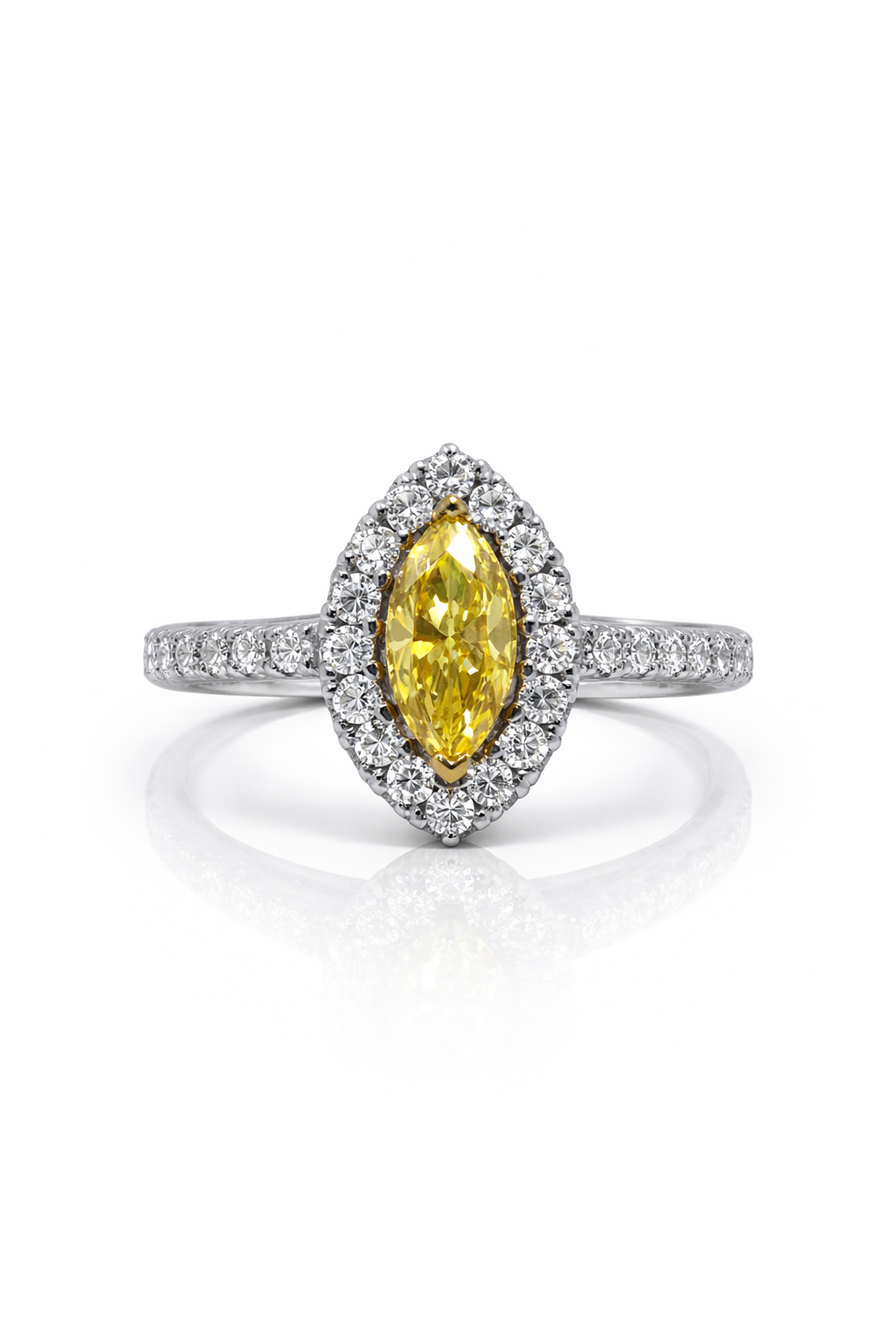 marquise yellow diamond ring Natural Yellow Marquise Diamond Halo Engagement Ring | Soleil Marquise Ring
