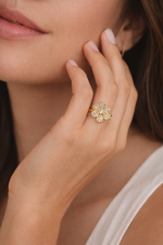 Yellow Gold Diamond Flower Ring | Floral Diamond Ring | Soleil Fleur Ring