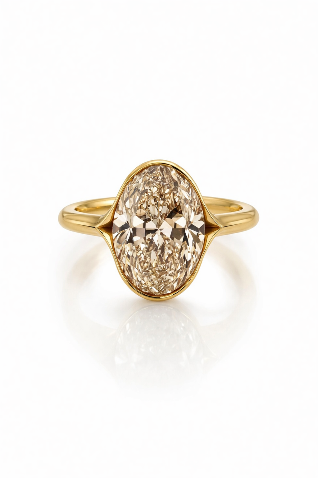 oval diamond engagement ring Sienna Oval Diamond Half Bezel Engagement Ring in Yellow Gold | Tapered Solitaire Ring