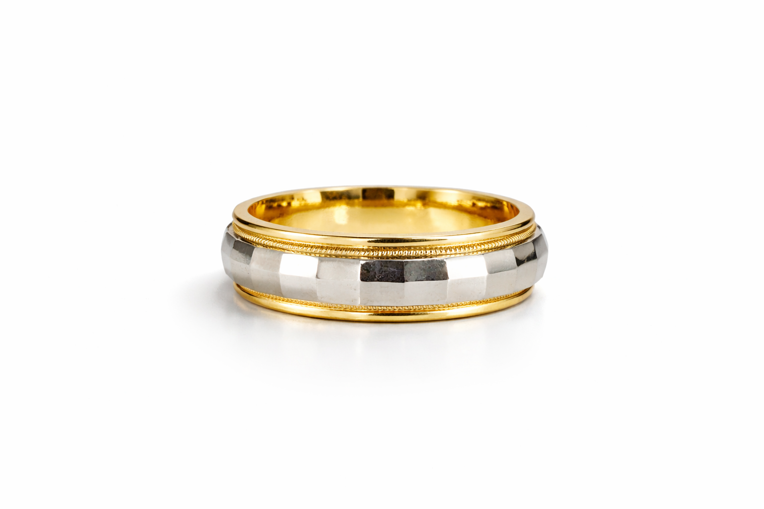 mens wedding ring Imperial Facet Two Tone Men's Wedding Band- White & Yellow Gold
